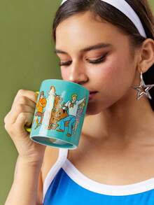 SCOOBY-DOO X SHEIN 380ml Cartoon Printed Contrast Color Ceramic Mug - Green - View 2