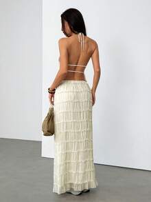 SHEIN PETITE Hàng mới về: Bộ đồ đi nghỉ mát phong cách Bohemian mùa hè dành cho nữ, bộ hai mảnh để mặc hàng ngày, khoe eo. - trắng - Xem 3