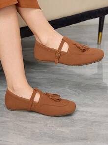 Sleekvia Scarpe casual e versatili da donna con decorazione a nappine e fibbia - Cammello - Visualizzare 1