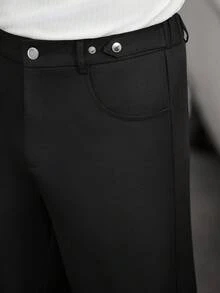 Manfinity CasualCool Pantalones de traje casuales y versátiles de unicolor con bolsillo y botón para hombres - Negro - Ver 4
