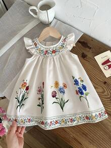 LMoss Kids Baby Girls Cute Floral Print Cap Sleeve Dress - Multicolor - View 7