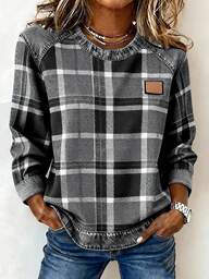 EMERY ROSE Women's Crew Neck Long Sleeve Patch Casual T-Shirt