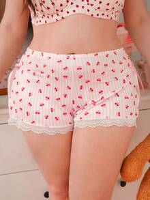 PetitDoll Valentine's Day Plus Size Cute Cherry Striped Bow Tie Slit Series Panties