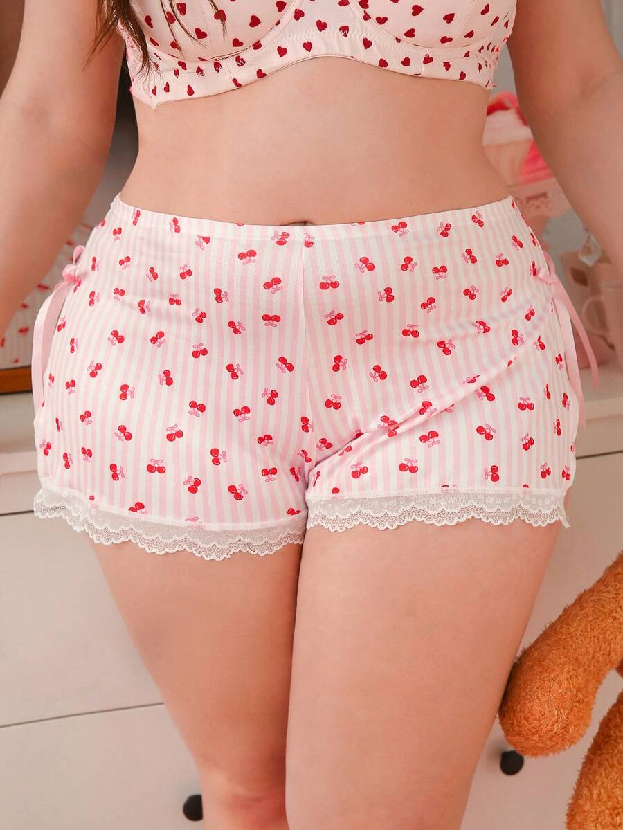 PetitDoll Valentine's Day Plus Size Cute Cherry Striped Bow Tie Slit Series Panties