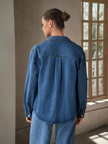 Selenza Women's Casual Commuter Double-Breasted Denim Jacket - Blue - View 2