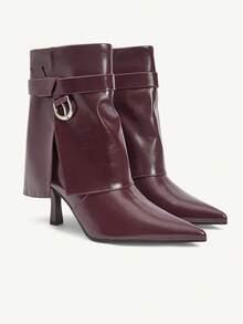 CUCCOO CHICEST 简约尖头休闲踝靴，时尚百搭，秋冬季情人节 - 酒紅色 - 查看 8