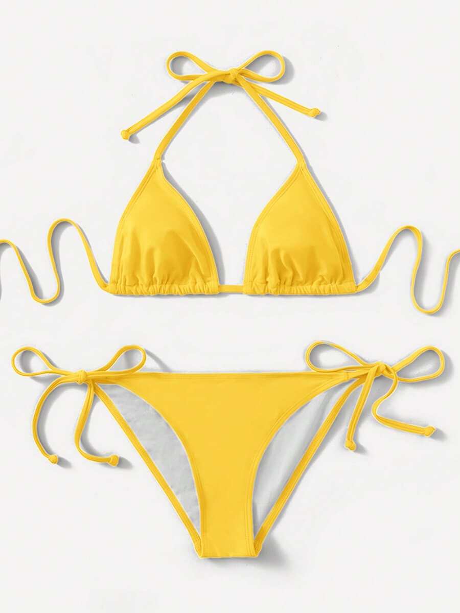 SHEIN Swim 2025 Solid Color Bikini Swimsuit - Light Yellow - View 1