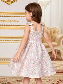 SHEIN Vestido sin mangas con decoración de lazo y bordado floral para niña - Multicolor - Ver 5