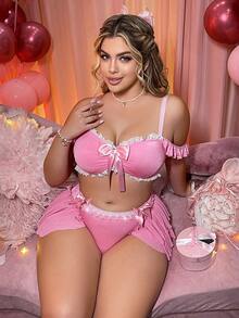 Fantasy Costume 2pcs Women's Sweet Lace Patchwork Princess Costume Set - Pink - View 3