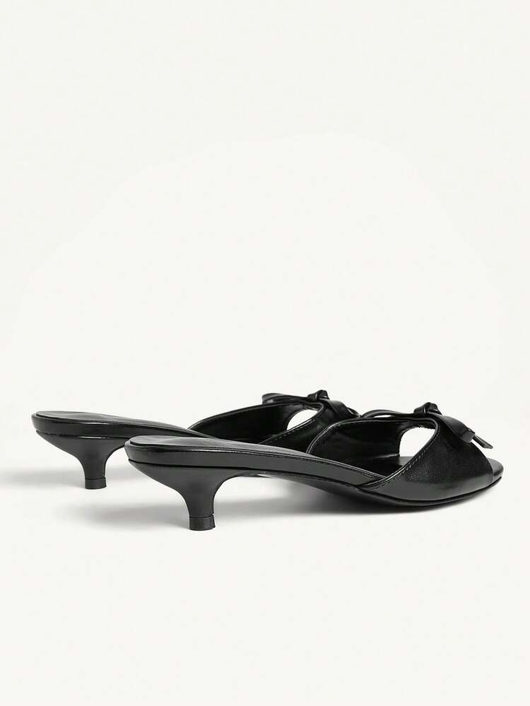 CUCCOO CHICEST Women Shoes Black PU Bow Summer And Summer Fashion Elegant Kitten With Round Toe Slippers Wedding Shoes Summer Shoes Bride Shoes