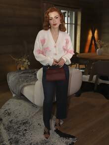 Gretanique Damen Himekaji rosa dreidimensionale Schleife Accessoires süße minimalistische sexy Strickjacke, Langarm Oberteile - Aprikosenfarben - Übersicht 6