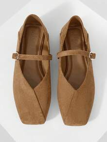 MOTF WOMEN SQUARE TOE BUCKLE STRAP FLATS VALENTINE'S DAY SPRING SHOES - Brown - View 4