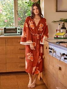 Lullawish Bohemian Floral Print Bubble Crinkle Women Robe - Multicolor - View 4