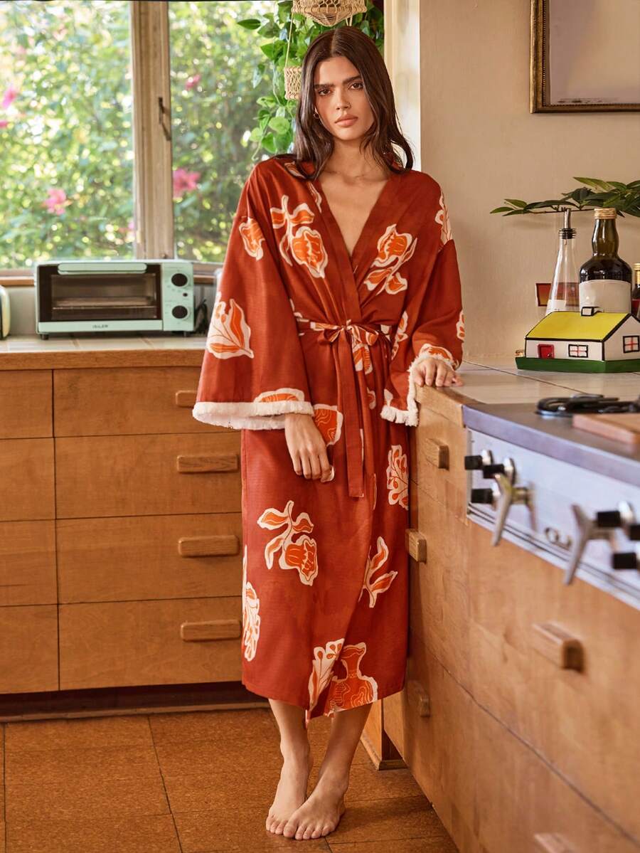 Lullawish Bohemian Floral Print Bubble Crinkle Women Robe Summer Robe Floral Robe Womens Robe Silk Robe Women - Multicolor - View 1