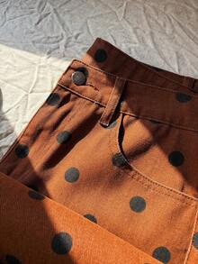 Comfortcana Women's Polka Dot Print Slant Pocket Casual Versatile Jeans - Brown - View 4