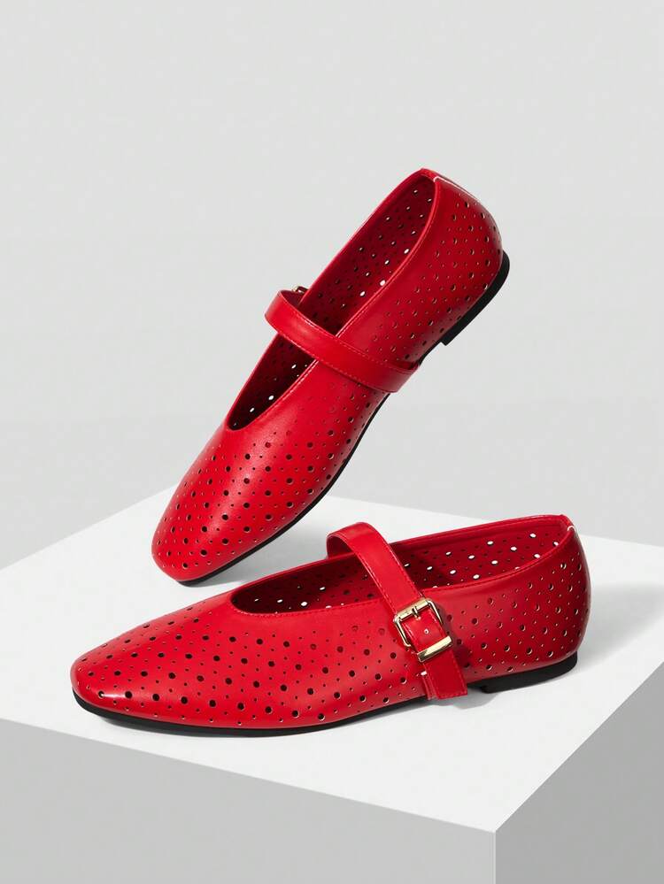 WOMEN HOLLOW-OUT SQUARE TOE FLAT SHOES SPRING SHOES
