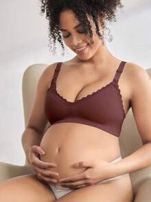 Moonlight&Mama 1pc Women's Seamless Minimalist Solid Color Fashionable Comfortable High Cost-Effective High Quality Maternity Portable Bra - Burgundy - View 4