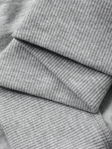 DAZY 2pcs Women Loose Fit Long Sleeve V-Neck Embroidered Pattern Shorts Set, Casual Outfit - Grey - View 7