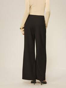 ATUI Studio Pantalones formales negros de cintura alta con doble capa y ajuste delgado, adecuados para ir al trabajo, negocios y uso casual en invierno. Versátiles, para ir al trabajo, uso casual y diario. Pantalones holgados de pierna ancha con cordón en la cintura - Negro - Ver 2