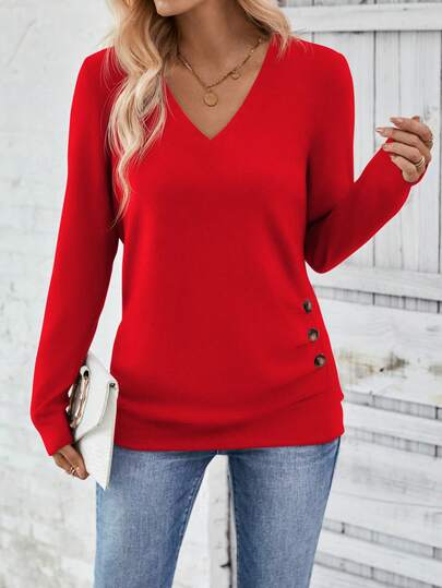  Lymera Casual Asymmetrical Waist Ruched Crew Neck Jacquard Long Sleeve T-Shirt, Red, Spring/Autumn