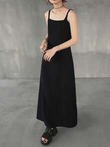 FRIFUL Women's Solid Color Textured Fabric Cinched Waist Flared Loose Casual Versatile 2 Pieces Set - Black - View 4