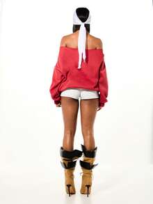 BABYPHAT Off Shoulder Logo Sweatshirt With Centre Pocket And Ribbed Cuffs For Casual Winter Streetwear Style - Burgundy - View 5