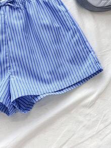 SHEIN 少女夏季套装 蓝色系带吊带背心配蝴蝶结 – 以及休闲夏季套装 - 藍白色 - 查看 7