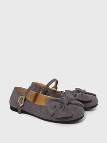 ROMWE Kawaii Giày bệt nữ thời trang và dễ thương với nơ trang trí, thích hợp cho dịp Giáng sinh. - Màu xám - Xem 3