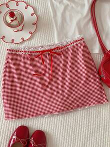 Comfortcana Summer Casual Vacation Textured Low Waist Mini Skirt Summer For Women - Red - View 6