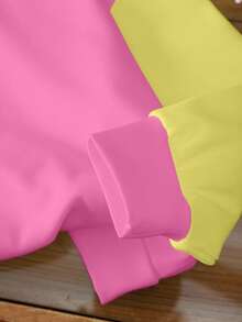 CoComelon X SHEIN Young Girl Casual Colorblock Cartoon Pattern Crew Neck Sweatshirt, Autumn - White - View 4