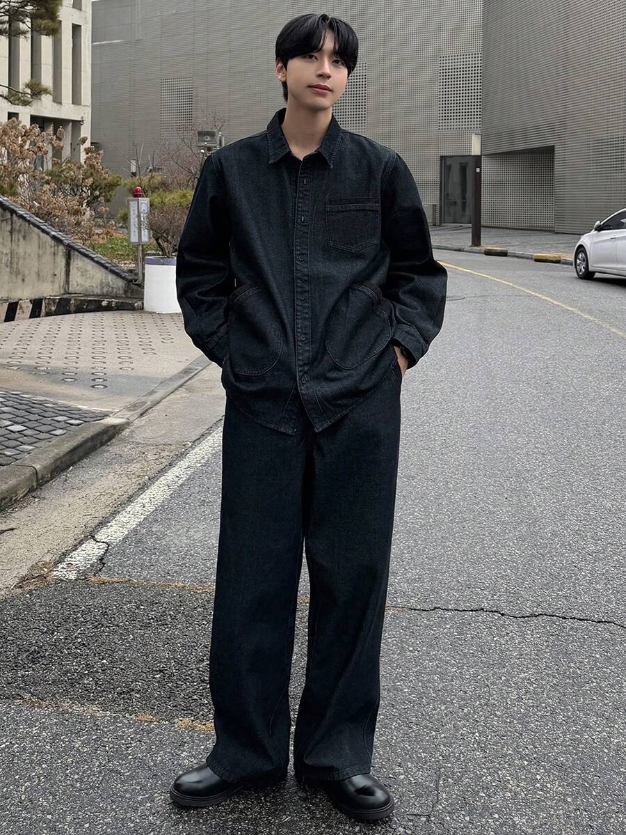 DAZY Navy Blue Shirt & Jeans Suit For Men, Spring/Autumn - Royal Blue - View 1