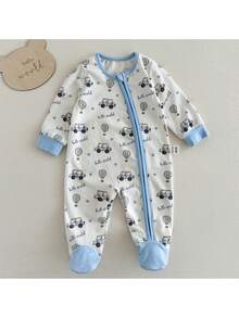 Loomiva Newborn Baby Girl Cartoon Animal Pattern Knitted Soft Crew Neck Long Sleeve Romper - Blue - View 7