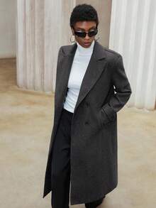 Aveloria Modichic 女士翻领双排扣羊毛大衣 - 深灰色 - 查看 1