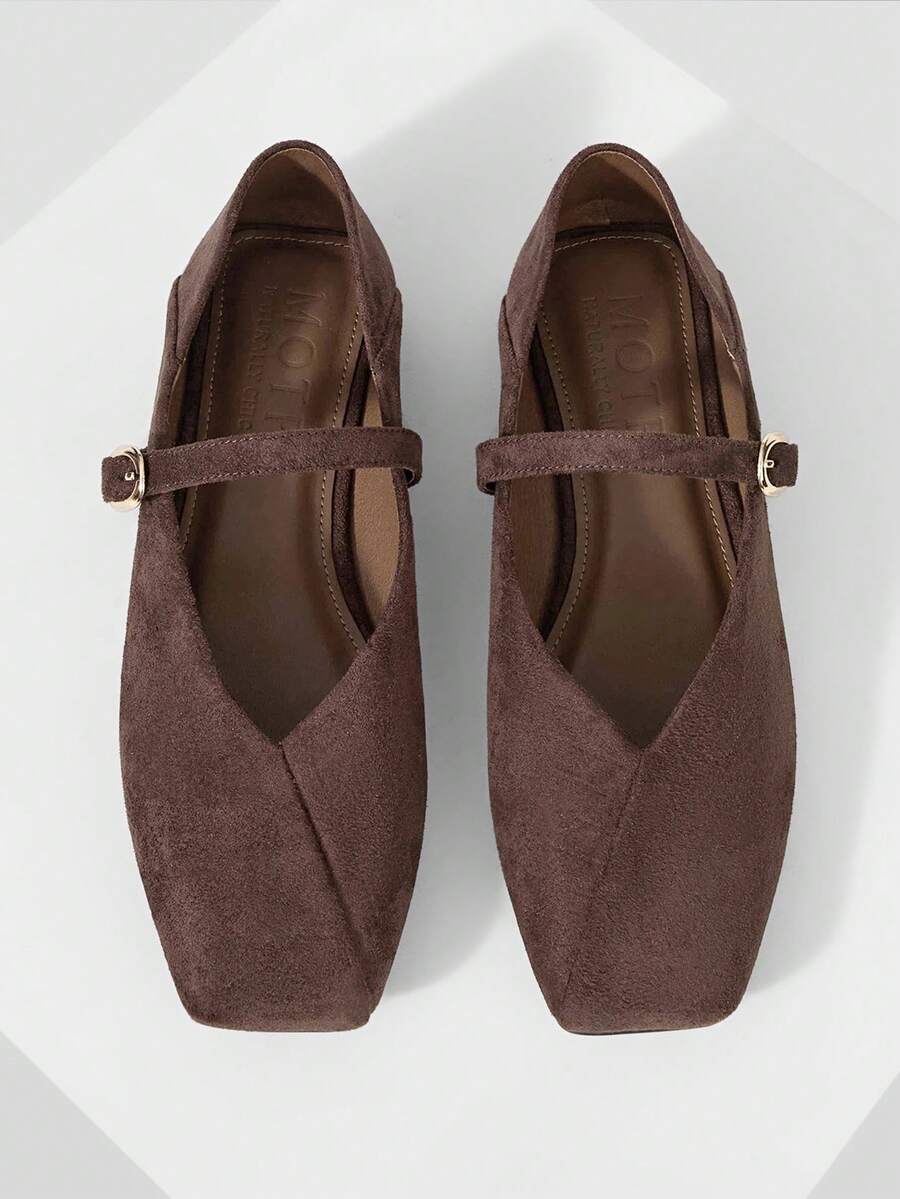 MOTF WOMEN PU LEATHER SQUARE TOE FLATS - Coffee Brown - View 2