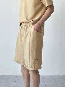 DAZY 男士纯色衬衫和松紧腰短裤 - 卡其色 - 查看 5
