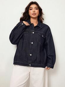 Enliva Áo khoác denim cài nút cổ điển thường ngày cỡ lớn Curve dành cho mùa hè và mùa đông - Màu xanh lam - Xem 8