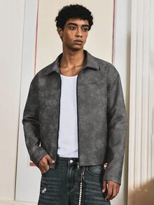 SWAVVY Chaqueta corta con cuello de cremallera estilo retro para hombres - Negro - Ver 3