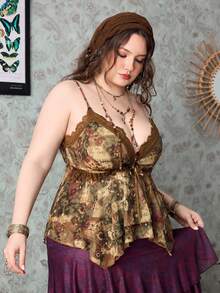 ROMWE Camiseta sin tirantes y top de tirantes de talla grande con bajo asimétrico, estilo hippie bohemio de vacaciones, top de tirantes casual retro con estampado - Multicolor - Ver 11