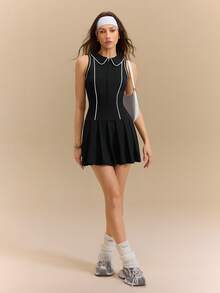 Hanevo Spring/Summer New Casual Elegant Sports Vacation Tennis Running Exercise Slim Fit Sleeveless A-Line Knit Mini Dress For Women - Black - View 4