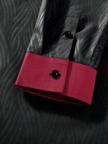 Manfinity Mode Áo sơ mi nam màu đen mùa thu sang trọng thanh lịch, cổ đứng, chất liệu satin cao cấp, áo sơ mi trang trọng kiểu công sở casual dài tay cho đám cưới, lễ nghi - màu đen - Xem 7