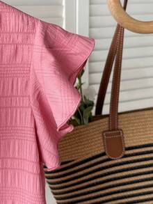 2pcs/Set Tween Girls Floral Ruffle Collar Spring Vacation Beach Style Textured Shirt, Spring/Summer - Multicolor - View 7