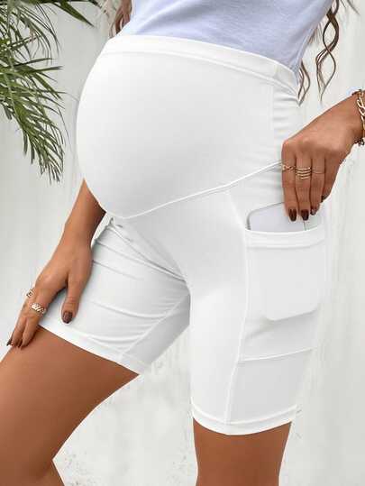 SHEIN Maternity Solid Color Pocket Fitted Bike Shorts