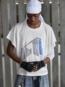 NEON BLANC Men's Street Style White Knitted Round Neck Letter Print Knit Tank Top, Suitable For Summer - White - View 2