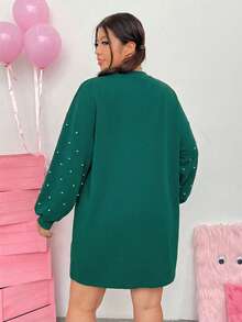 SHEIN EZwear 女士加大码落肩宽松黑色连衣裙 - 墨綠色 - 查看 2