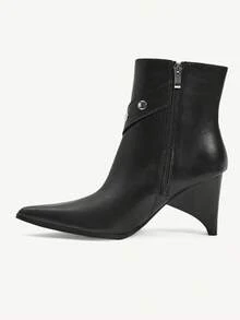 CUCCOO CHICEST Women's Fashion Versatile Commuter Buckle Pointed Toe Chunky High Heel Ankle Boots - Black - View 10