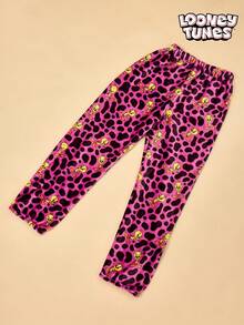 LOONEY TUNES X Joivida 1pc Women's Flannel Pajama Bottoms (Reversible Style), Featuring The Cute Tweety Pattern And Leopard Print Design, Lightweight, Soft, Warm And Machine Washable. - Multicolor - View 4