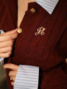 Gretanique Fashionable Blogger Style 2 In 1 Patchwork Knit Cardigan Sweater Fall Winter Cloth For Women Retro Clothes Preppy Clothes Women Preppy Tops Dark Academia Clothes School Clothes Women - Burgundy - View 3