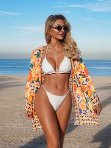 Breezaya Áo khoác ngoài dệt kim xuyên thấu in họa tiết gợi cảm dành cho nữ, kiểu kimono, thích hợp mặc đi biển hoặc du lịch. - Nhiều màu - Xem 6