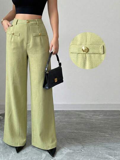 SHEIN Glamour Women's Solid Color Textured Fabric Casual Pants, Suitable For Daily Wear, Work, And Family Gatherings, Autumn/Winter