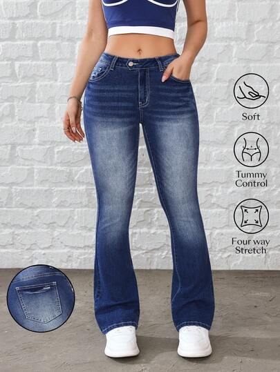 Flexra Women's Casual Versatile Flared Jeans With Pockets Bootcut Women Jeans Denim Pants For Women Tummy Control Jeans